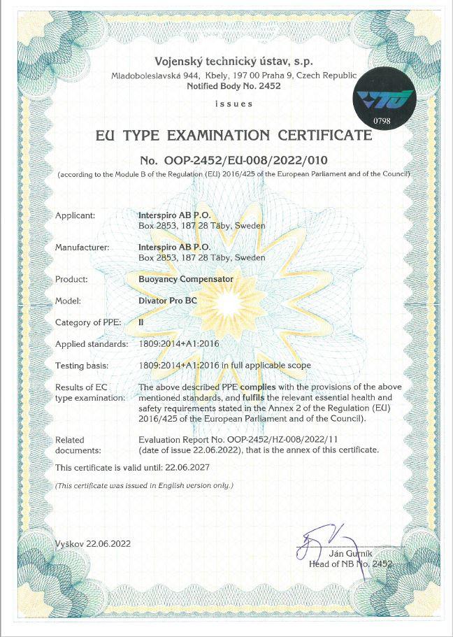 Divator Pro BC Certificate